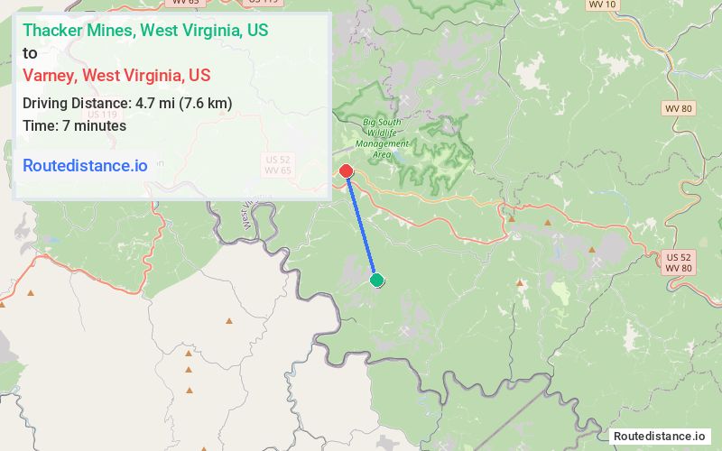 Distance from Thacker Mines to Varney