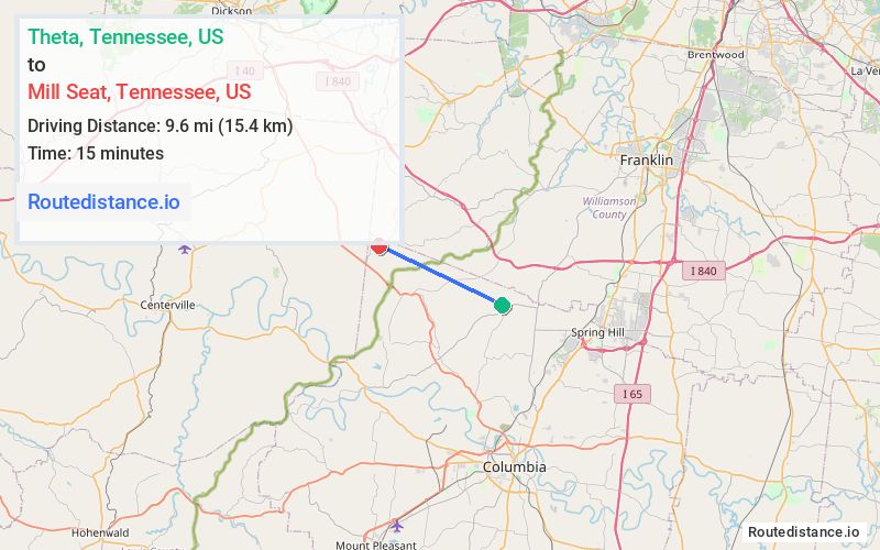 Route map from Theta to Mill Seat