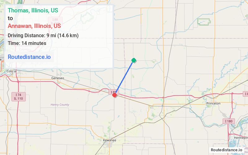 Route map from Thomas to Annawan