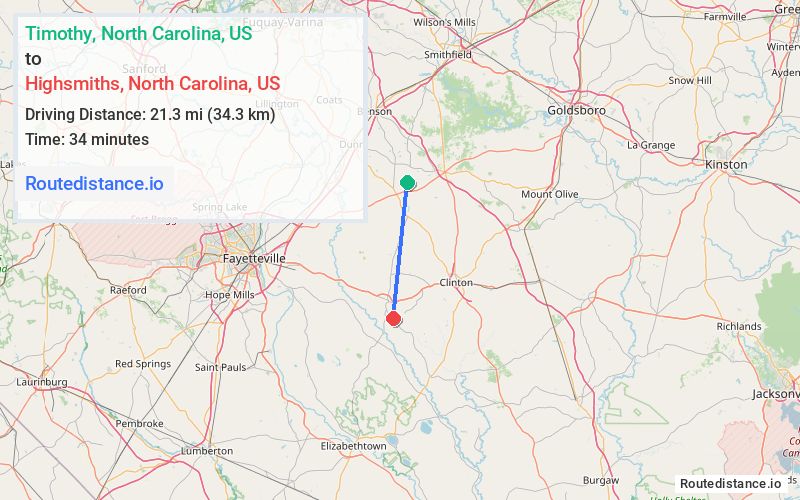 Distance from Timothy to Highsmiths