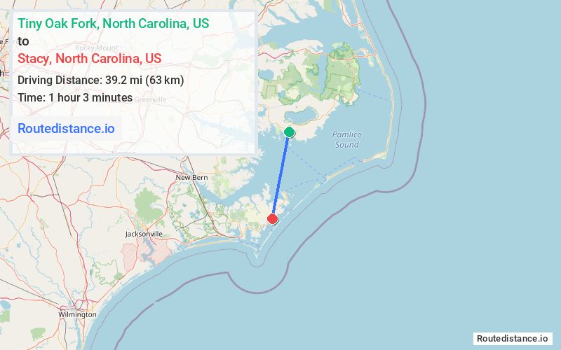 Route map from Tiny Oak Fork to Stacy