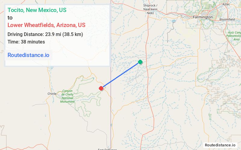 Route map from Tocito to Lower Wheatfields