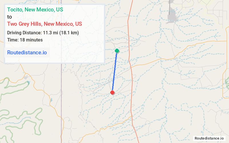 Route map from Tocito to Two Grey Hills