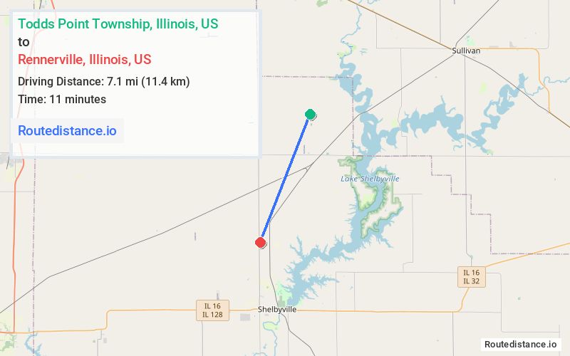 Route map from Todds Point Township to Rennerville
