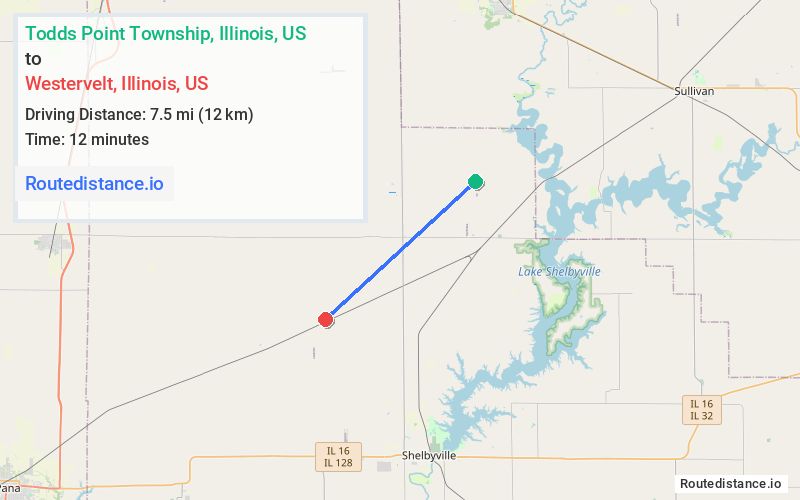 Route map from Todds Point Township to Westervelt
