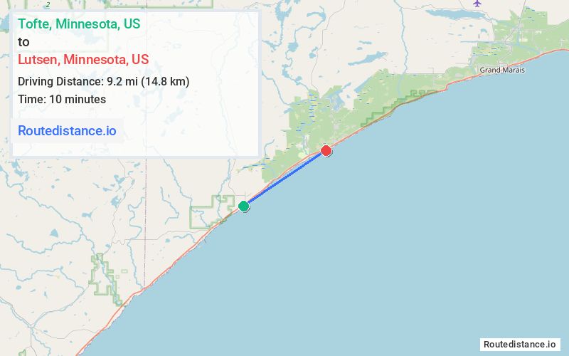 Distance from Tofte to Lutsen
