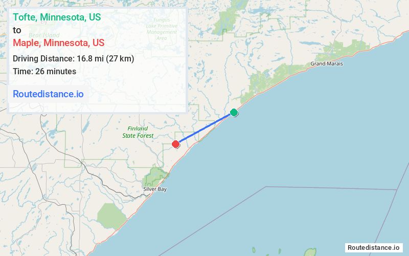 Route map from Tofte to Maple
