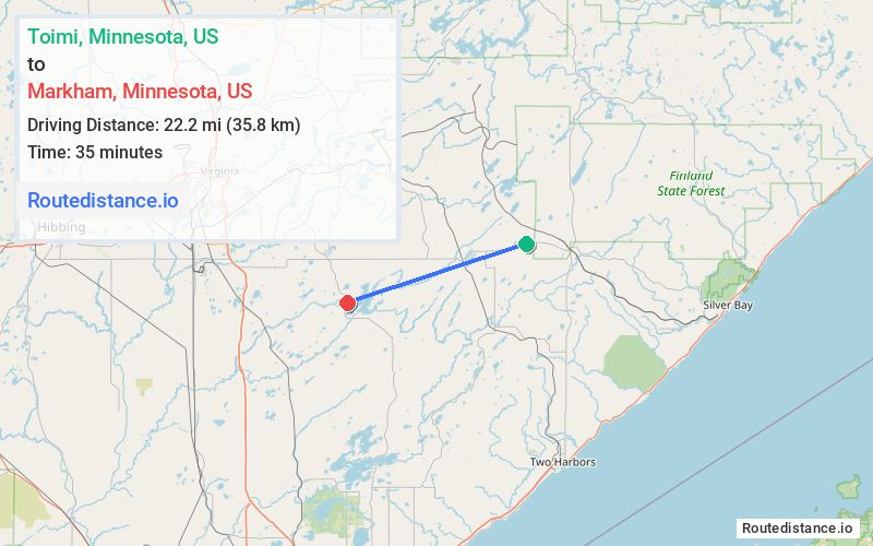 Route map from Toimi to Markham