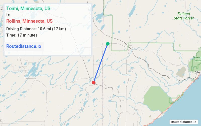 Route map from Toimi to Rollins