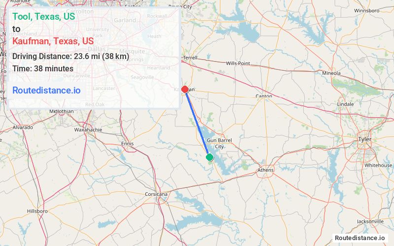 Route map from Tool to Kaufman