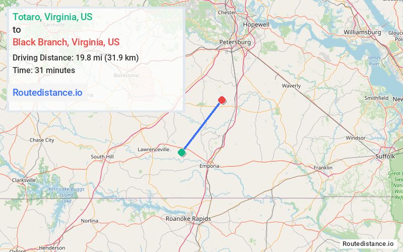 Route map from Totaro to Black Branch