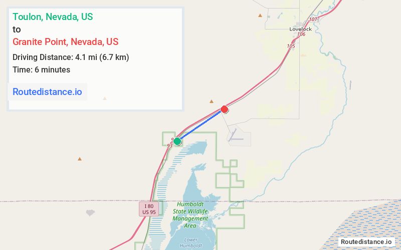 Route map from Toulon to Granite Point