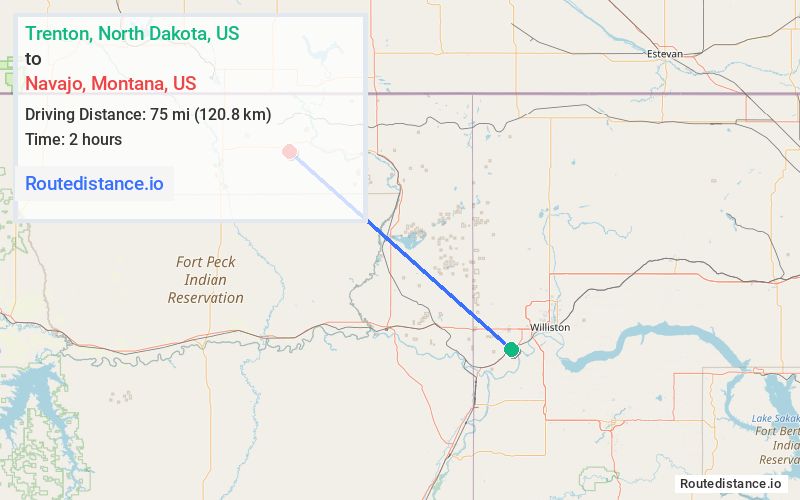 Route map from Trenton to Navajo