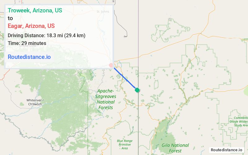 Route map from Troweek to Eagar