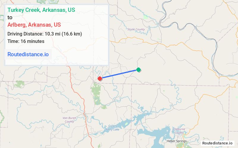 Route map from Turkey Creek to Arlberg