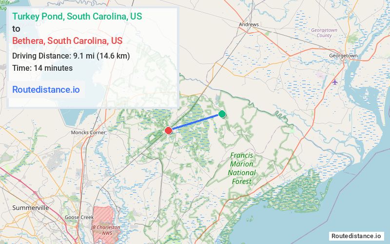 Route map from Turkey Pond to Bethera