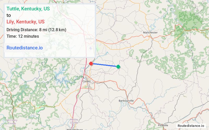 Route map from Tuttle to Lily