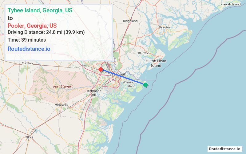 Distance from Tybee Island to Pooler