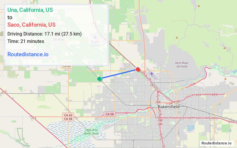 Route map from Una to Saco