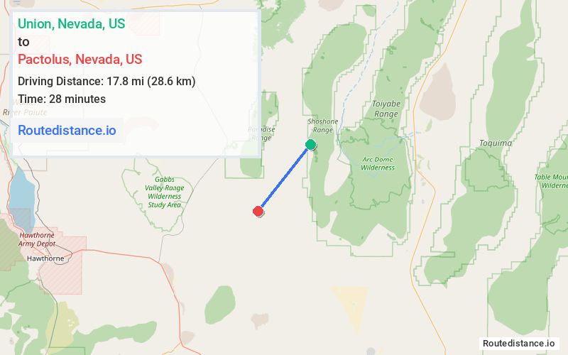 Route map from Union to Pactolus