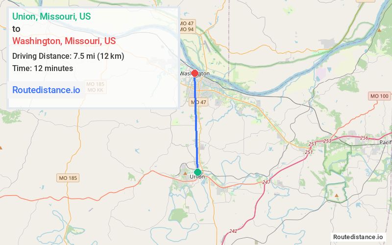 Route map from Union to Washington
