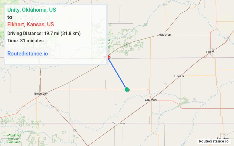 Route map from Unity to Elkhart