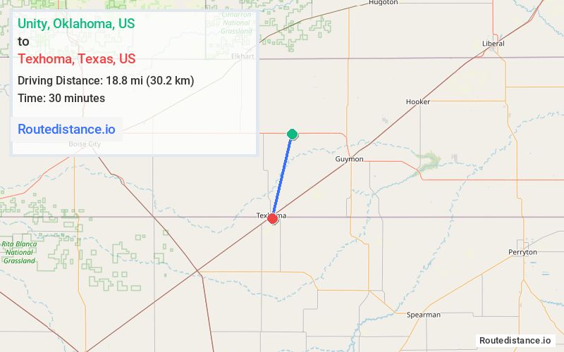 Route map from Unity to Texhoma