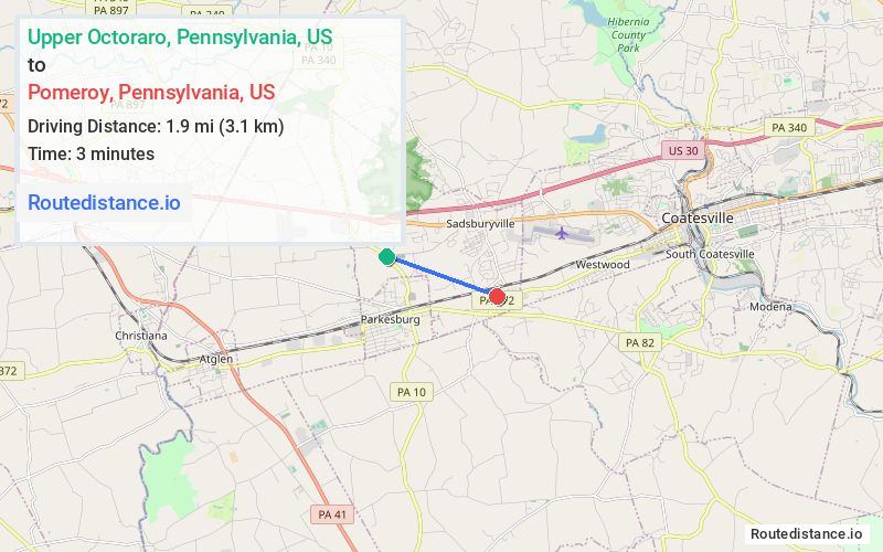 Route map from Upper Octoraro to Pomeroy