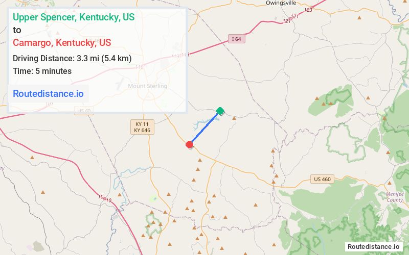 Route map from Upper Spencer to Camargo