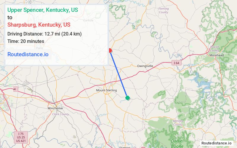 Route map from Upper Spencer to Sharpsburg