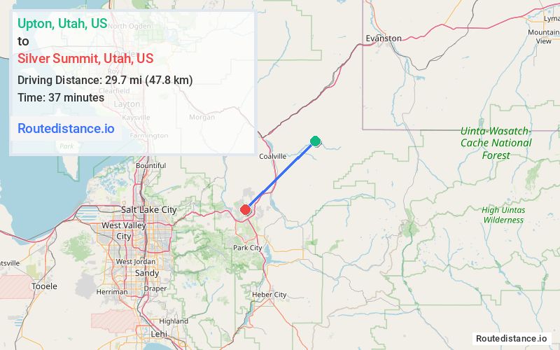 Route map from Upton to Silver Summit
