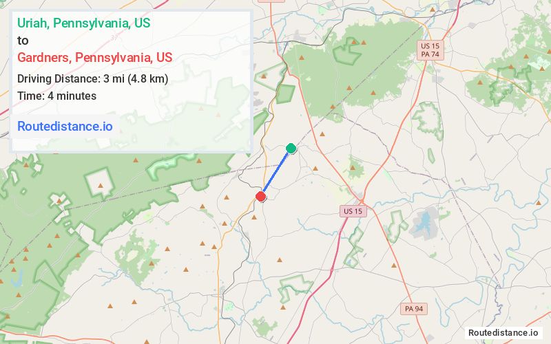 Route map from Uriah to Gardners