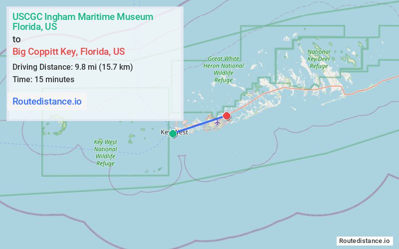 Route map from USCGC Ingham Maritime Museum to Big Coppitt Key