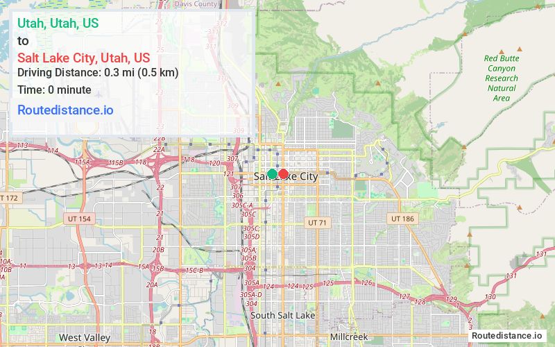 Route map from Utah to Salt Lake City