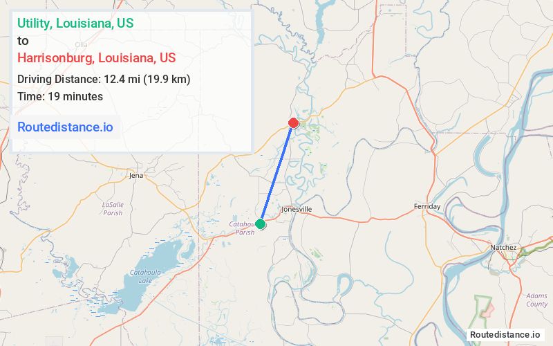 Route map from Utility to Harrisonburg