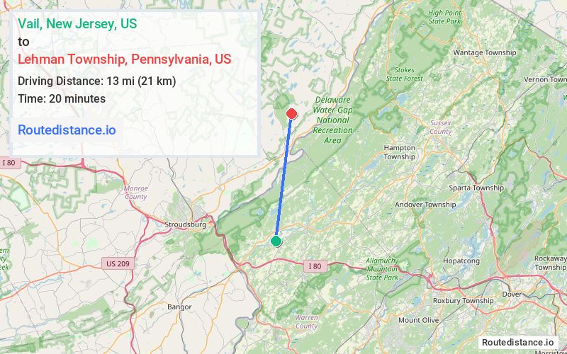 Route map from Vail to Lehman Township