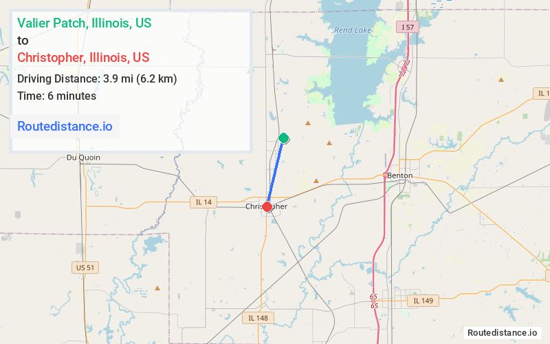Route map from Valier Patch to Christopher