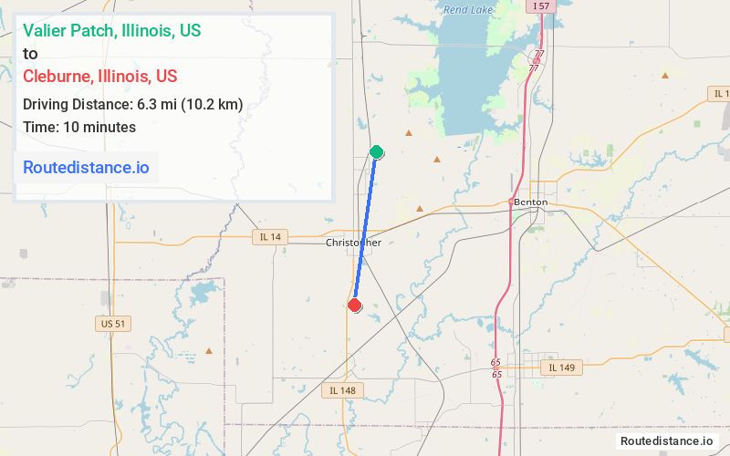 Distance from Valier Patch to Cleburne