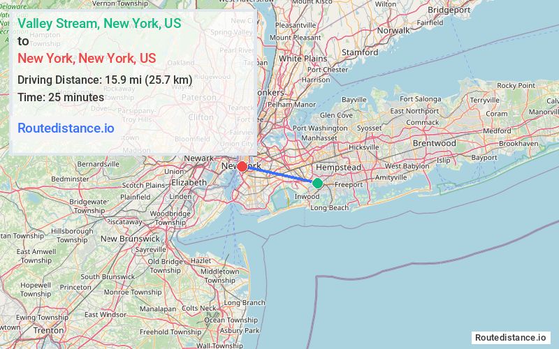 Distance from Valley Stream to New York