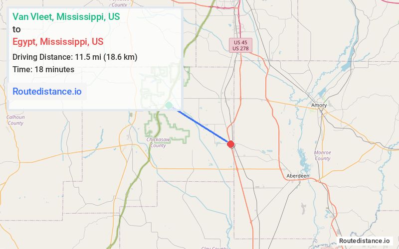 Distance from Van Vleet to Egypt