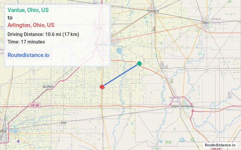 Route map from Vanlue to Arlington