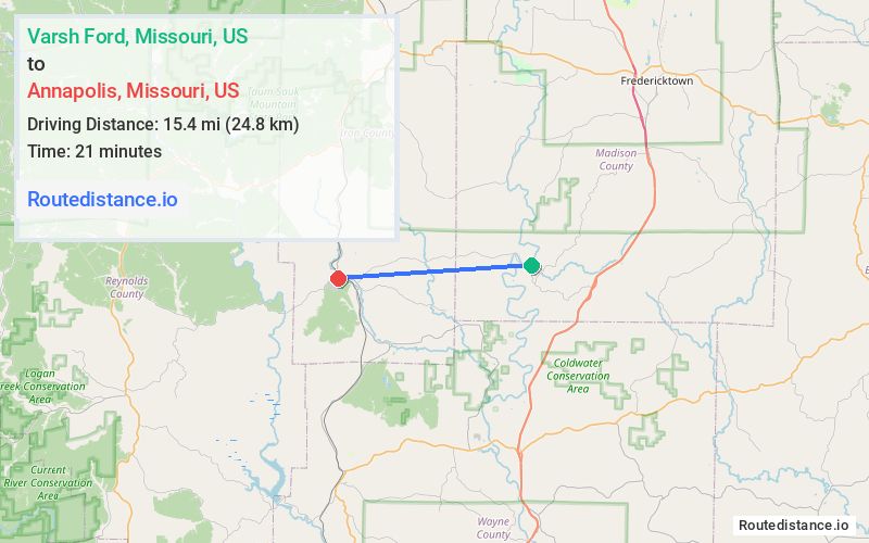 Route map from Varsh Ford to Annapolis