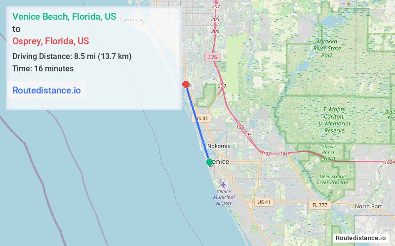 Distance from Venice Beach to Osprey