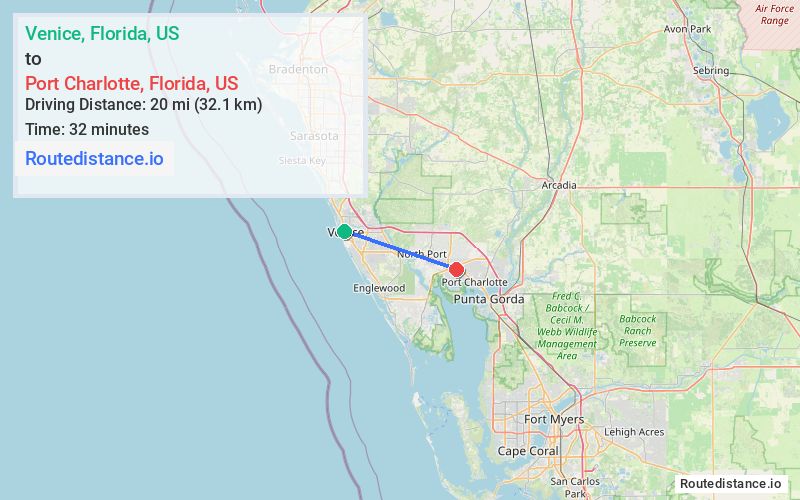 Route map from Venice to Port Charlotte