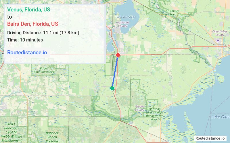 Route map from Venus to Bairs Den