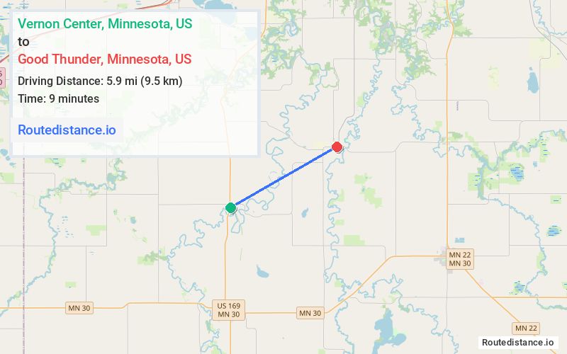 Distance from Vernon Center to Good Thunder