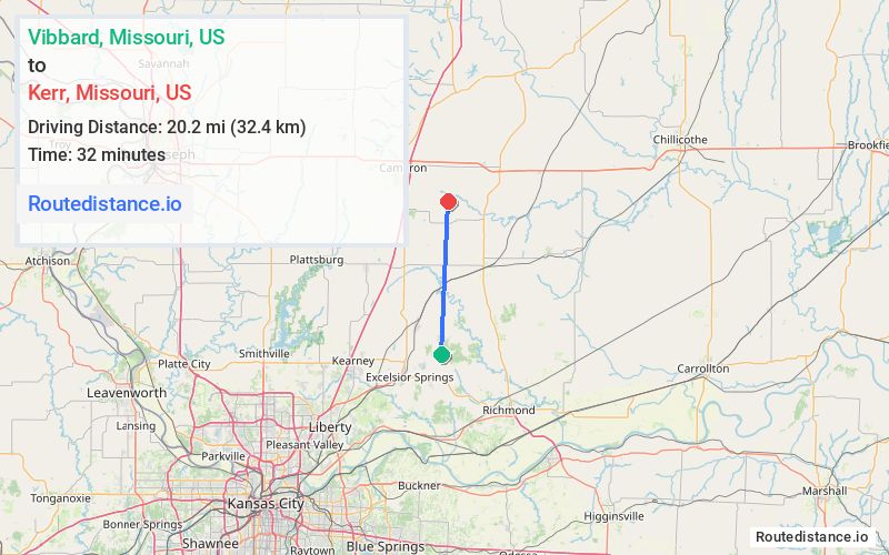 Distance from Vibbard to Kerr