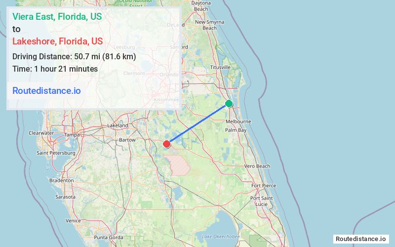 Route map from Viera East to Lakeshore