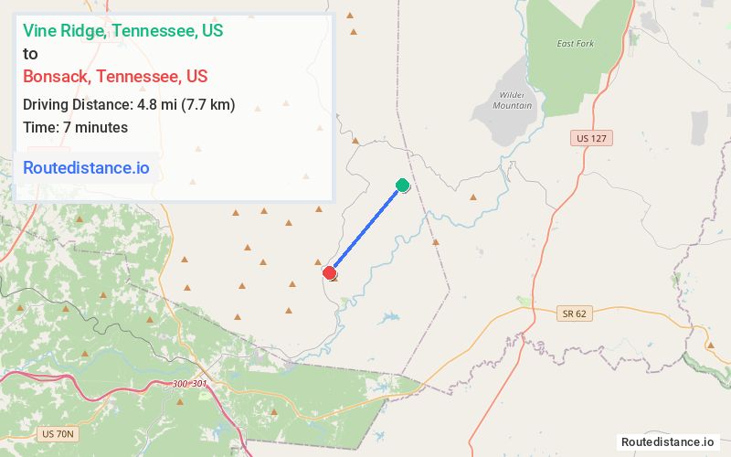 Route map from Vine Ridge to Bonsack