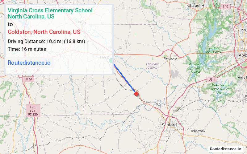 Distance from Virginia Cross Elementary School to Goldston